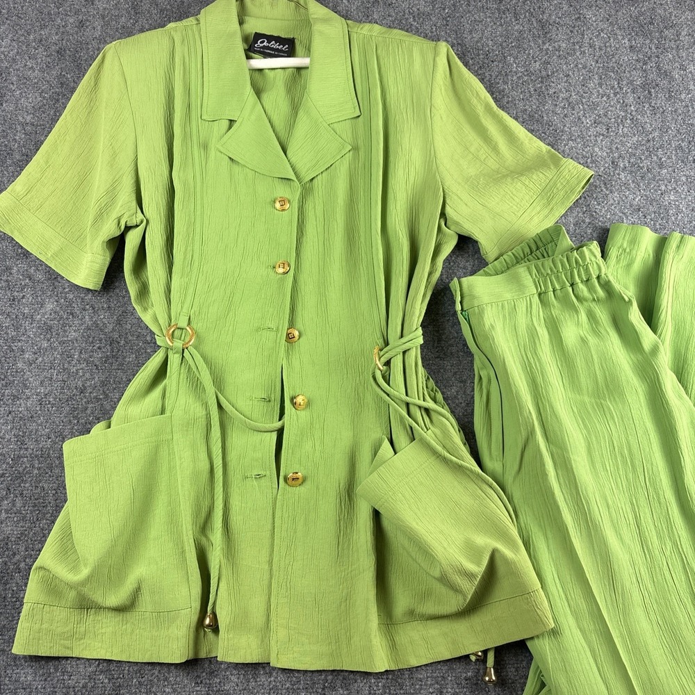 Vintage Jolibel 2 Piece Pant Set Size 12 Chartreuse Green Safari Trousers Canada - Picture 2 of 6